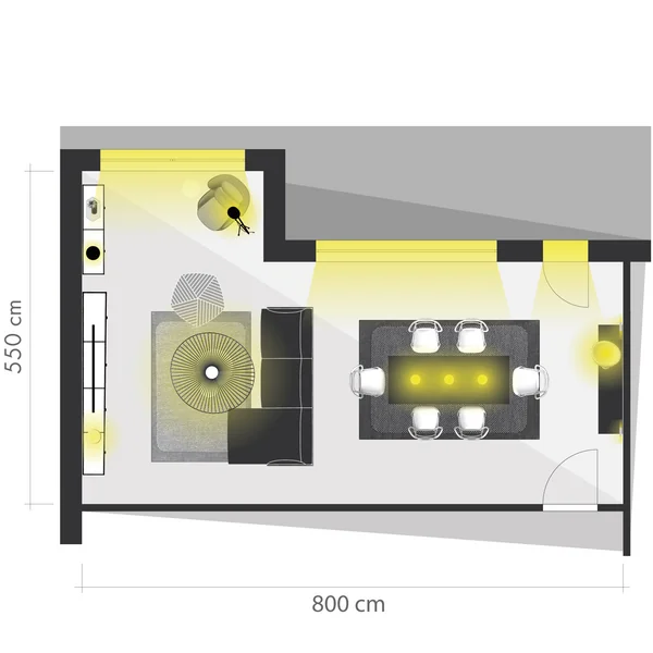 Lighting in the living room // Floor plan components