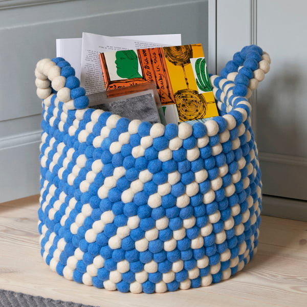 Bead Storage basket with handles, Ø 40 x H 27 cm, blue dash by Hay.