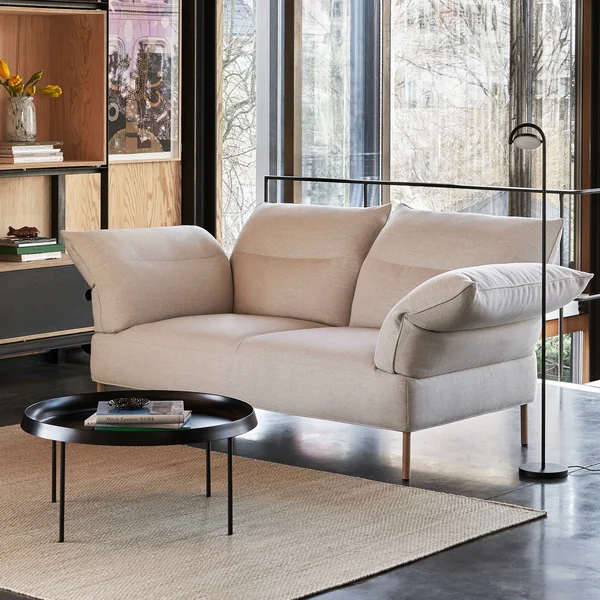 The Pandarine sofa, 2-seater, adjustable armrests, oiled walnut, Mode 9 from HAY in the bright living room