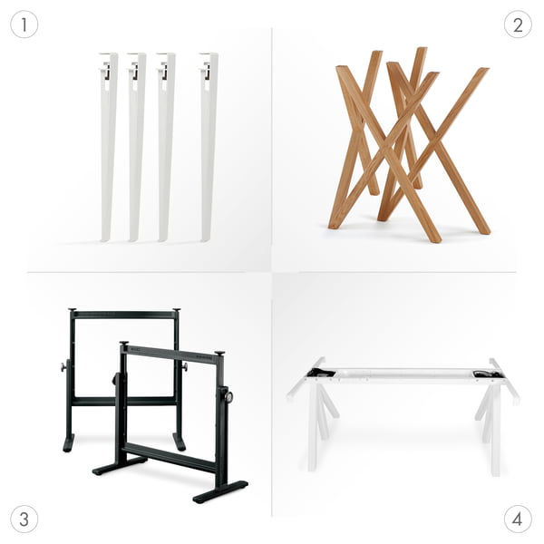 Table legs and trestles made of metal and wood