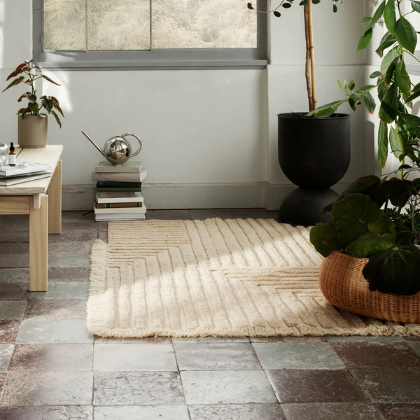 Crease rug made of wool from Ferm Living in the color light sand