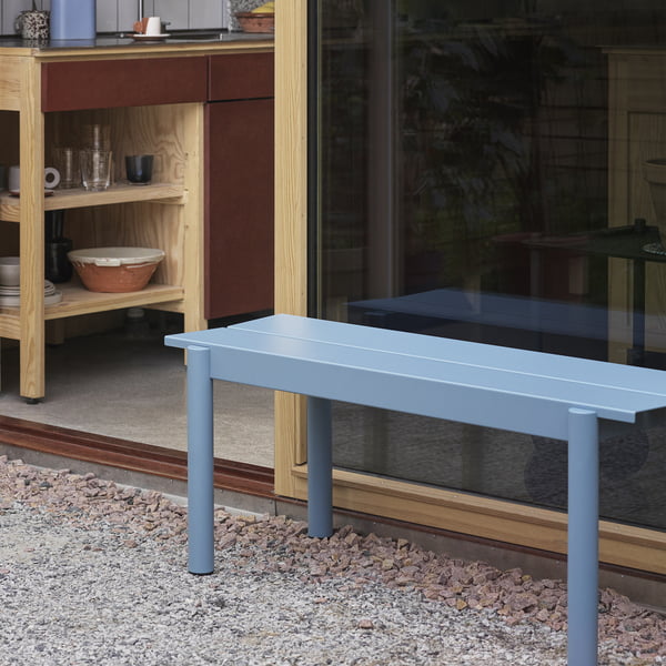 Linear Steel Bench Outdoor, 110 cm, light blue by Muuto